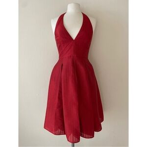 Halston ✨🎁🎩❤️ Red Taffeta Cocktail Mid-Length Halter Dress, Size 6